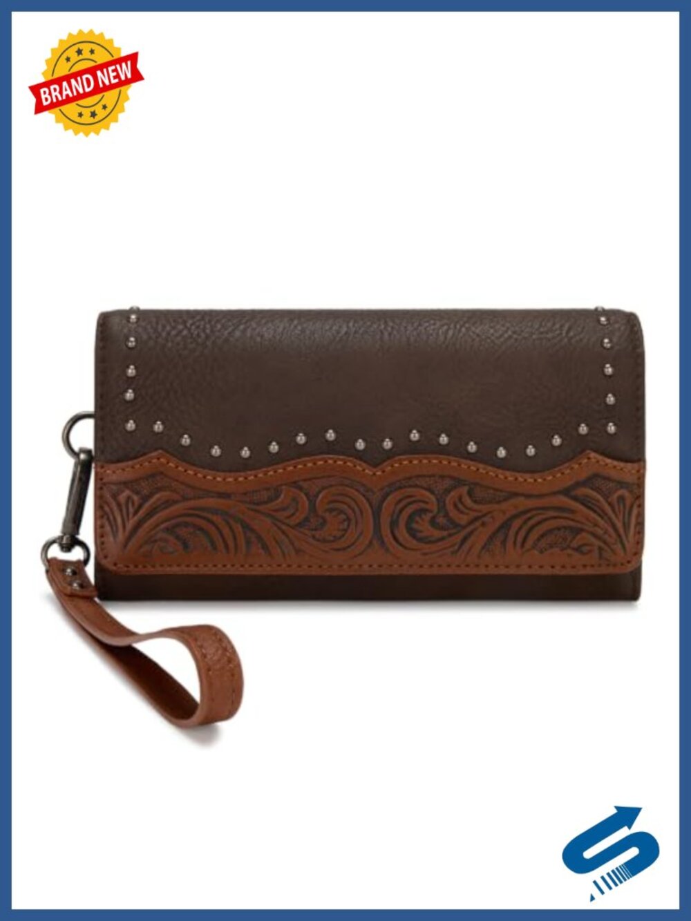 Faux Leather Tooled Floral Western Wallet Wristlet Zip Clutch